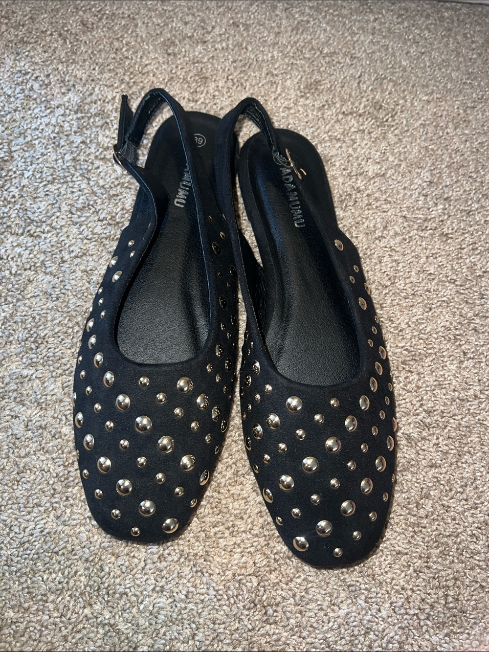 Adamumu Black Studded Slingback Flats